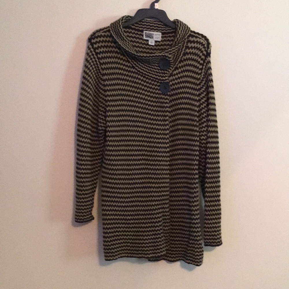 Habitat Lg Black & Sage Houndstooth Long Sweater
